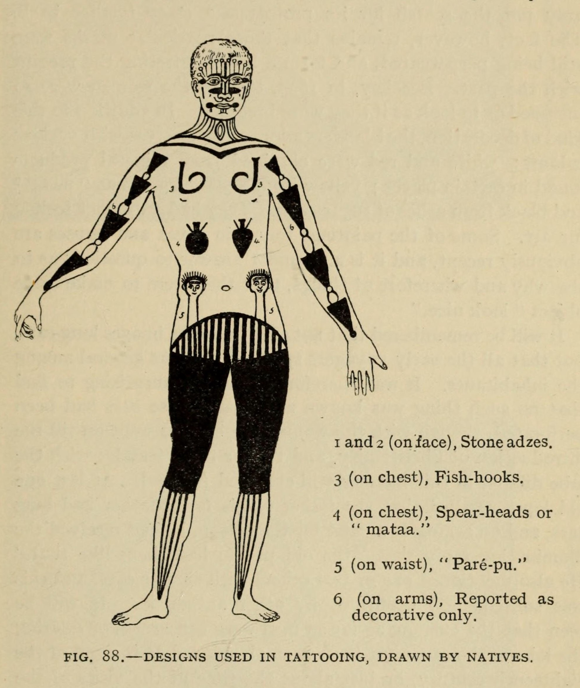 Designs Used In Tattooing, Drawn by Natives, The Mystery of Easter Island, published 1919 — Rapa Nui historical tattoo illustration by Unnamed Easter Islander