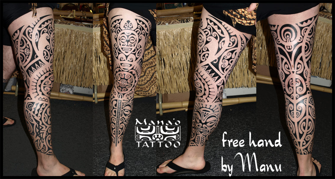 MANU Tahiti full leg — Tahitian leg tattoo by Tattoo worl info