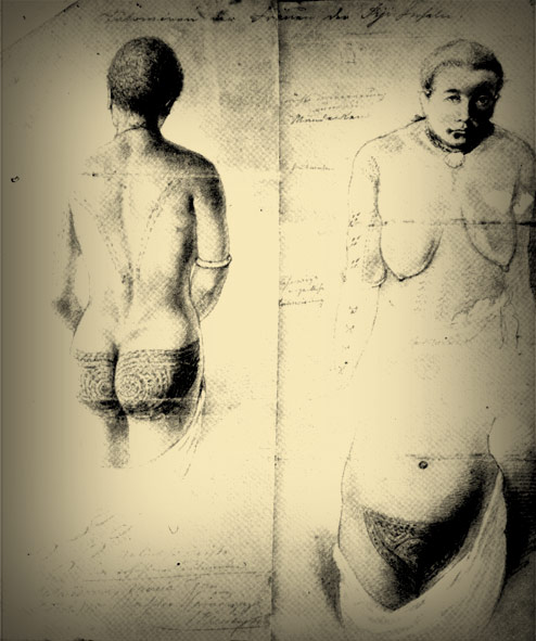 Veiqia — female tattooing in Fiji — Fijian historical tattoo illustration