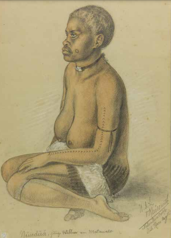Nundua, Fijian widow tattooed with veqia and qia gusu — Fijian historical tattoo illustration