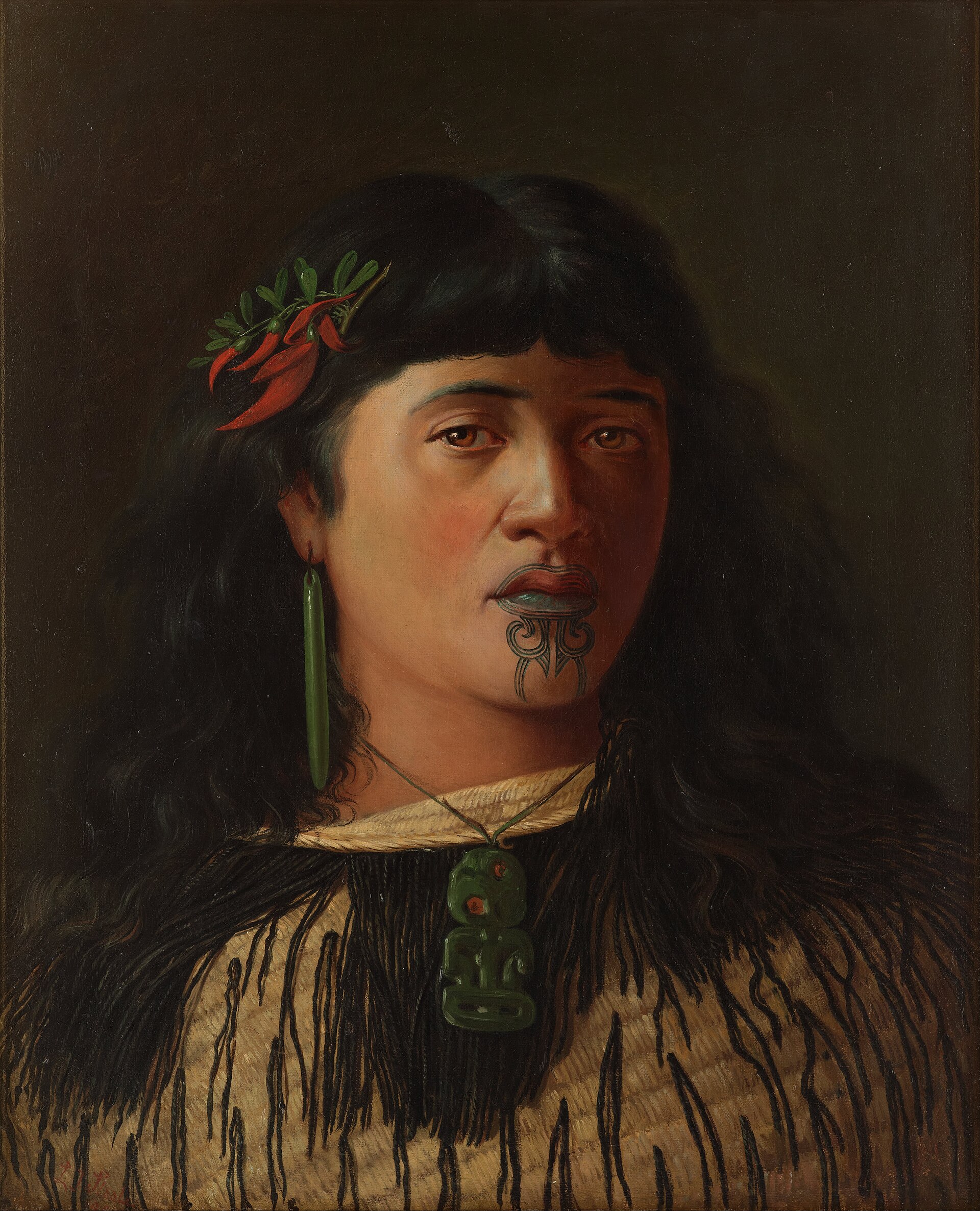 Louis John Steele - Portrait of a young Maori woman with moko - Google Art Project — Māori facial tattoo by Louis John Steele