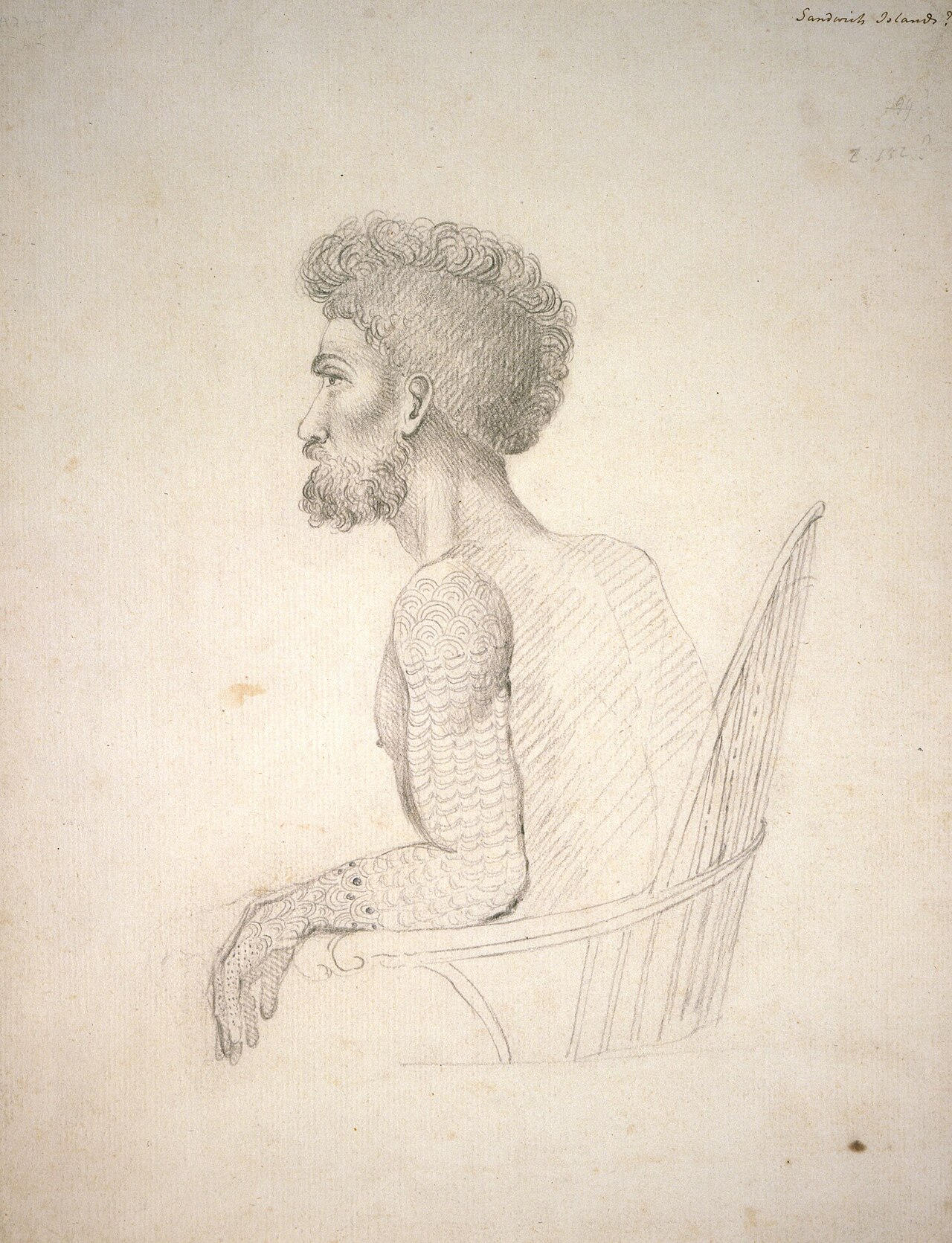 William Ellis – Hawaiian Man (Waimea, Kauai), 1778 — Hawaiian historical tattoo illustration by William Wade Ellis