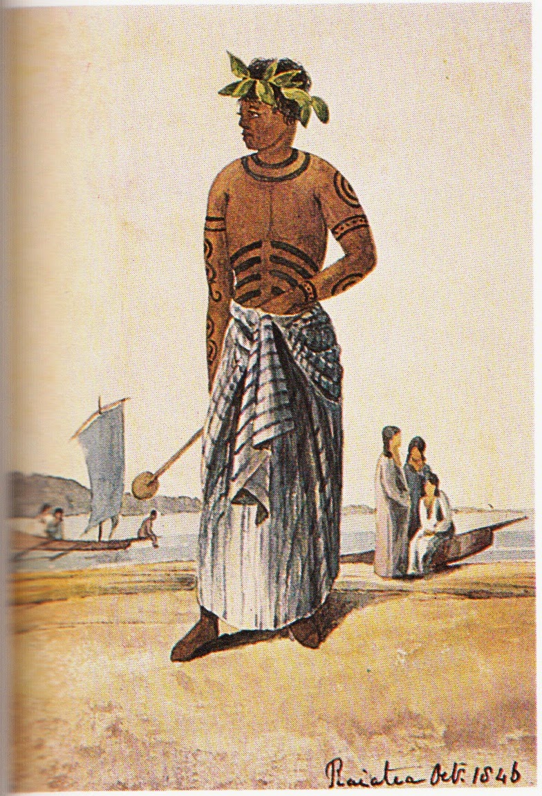 Raiatea, October 1846 — painting by Henry Byam Martin — Tahitian historical tattoo illustration by Henry Byam Martin