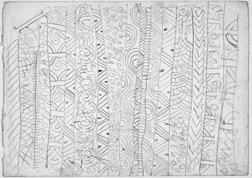 Veiqia design (complete) — Fijian historical tattoo illustration by Not definitely known, but from the collection of Anatole von Hügel