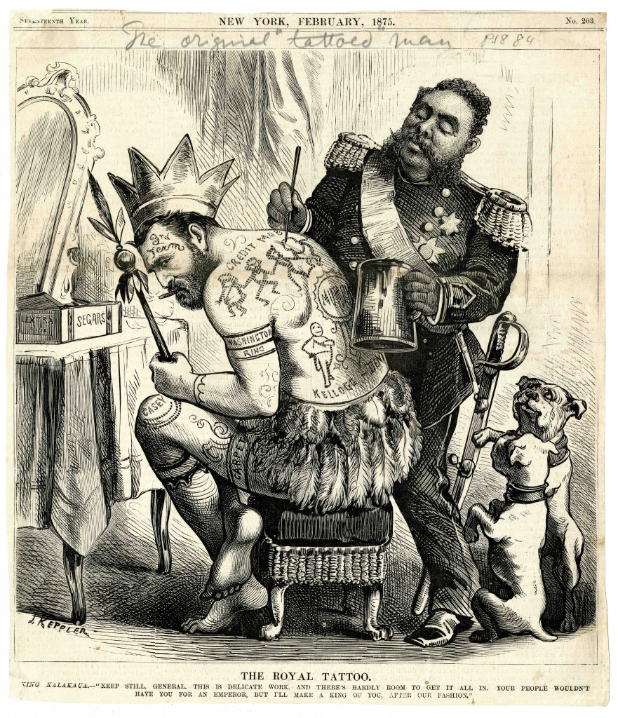 The Royal Tattoo, 1875 — Hawaiian historical tattoo illustration by Joseph Keppler