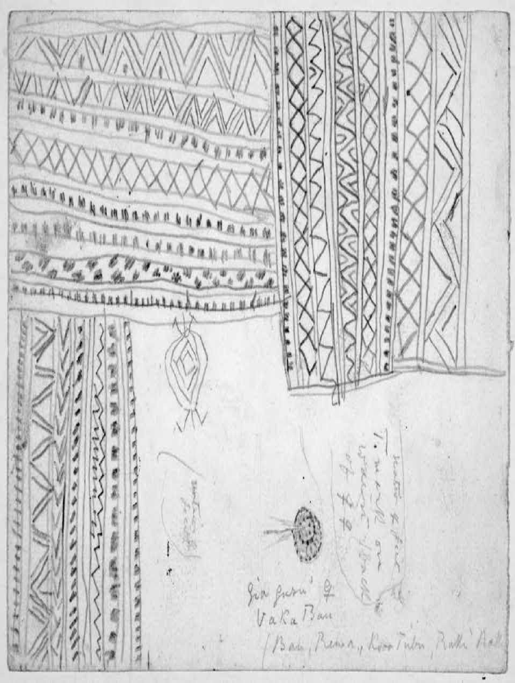 Veiqia design — Fijian historical tattoo illustration by Not definitely known, but from the collection of Anatole von Hügel