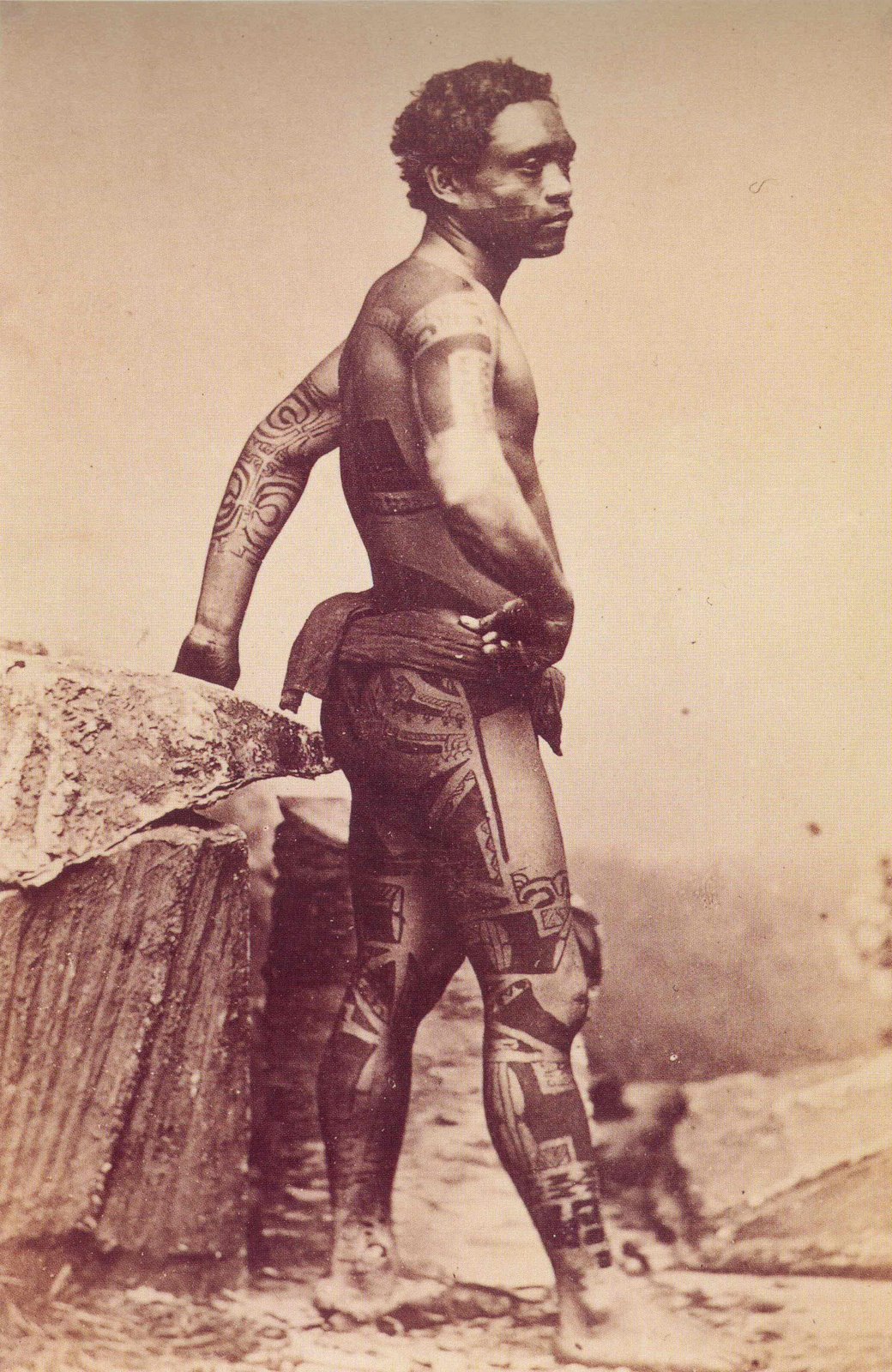 Tattooed native of the Marquesas Islands — Marquesan historical tattoo illustration by Madame S. Hoare