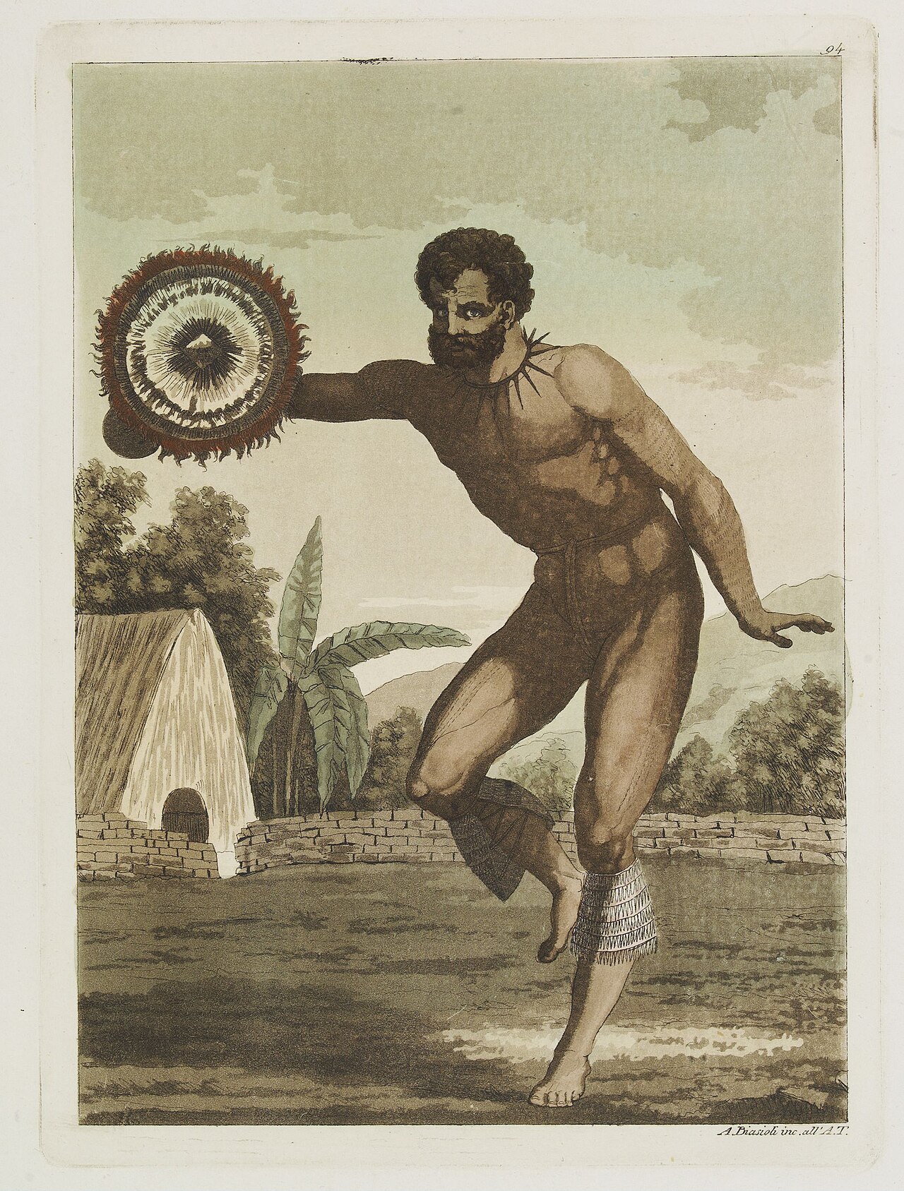 Hawaiian dancer, Le Costume Ancien et Moderne by Giulio Ferrario, 1827 — Hawaiian historical tattoo illustration by John Webber
