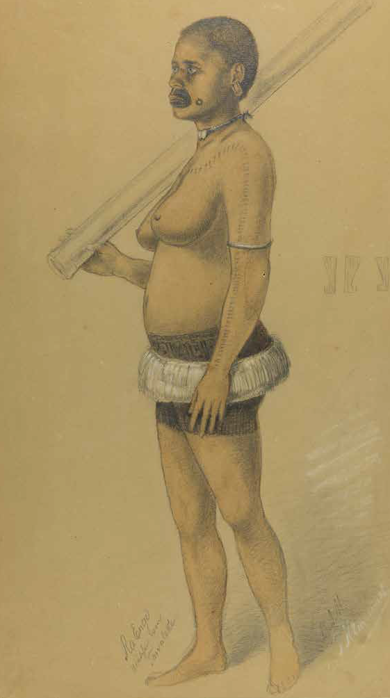 Ra Enge, Fijian noblewoman tattooed with veiqia and qia gusu — Fijian historical tattoo illustration