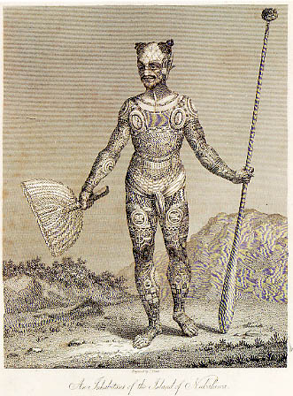 Nuku Hiva warrior 1813 — Marquesan historical tattoo illustration by Wilhelm Gottlob Tilesius von Tilenau