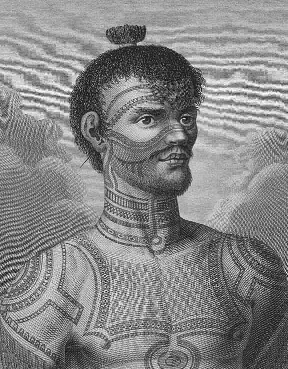 Nuku Hiva Warrior2 — Marquesan historical tattoo illustration by Wilhelm Gottlob Tilesius von Tilenau